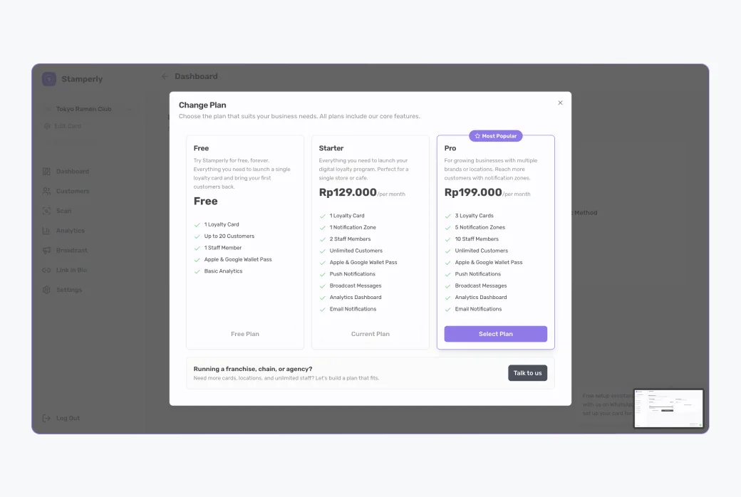 Screenshot of the Billing page showing the current plan and the Upgrade button.