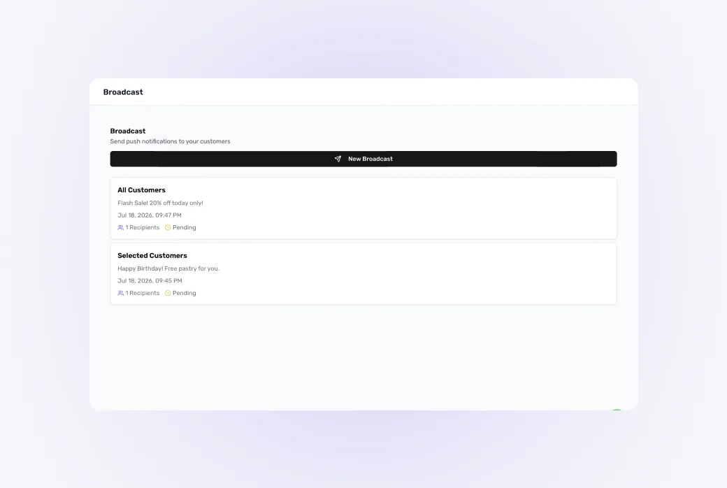 Screenshot composer pesan broadcast di dashboard.