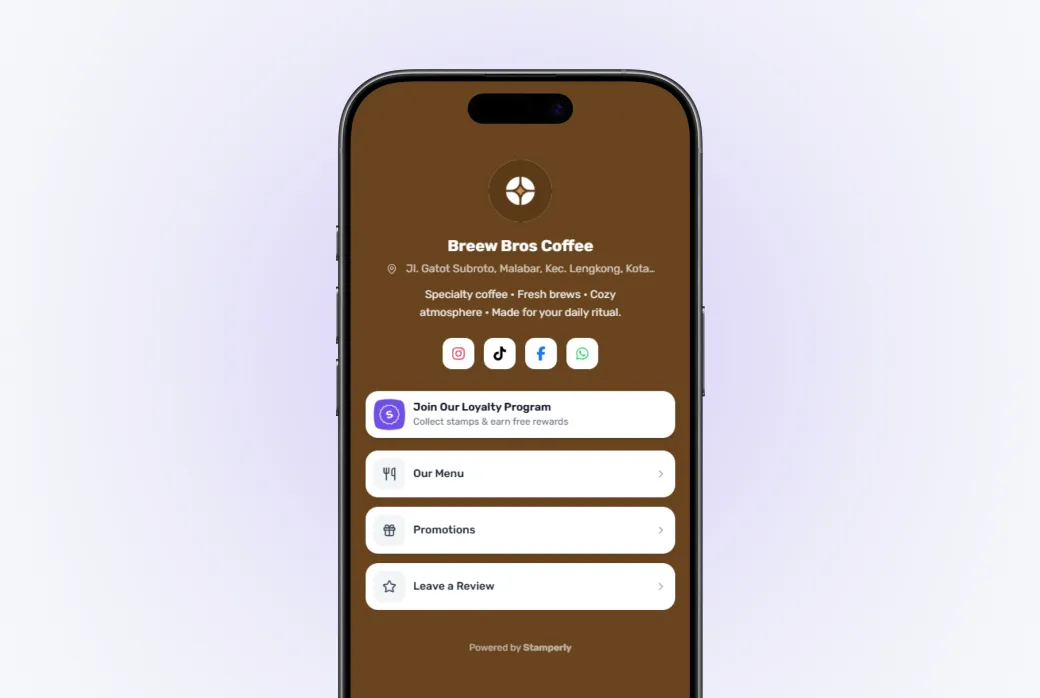 Screenshot of the link-in-bio page on a phone with the Join loyalty program button highlighted at the top.