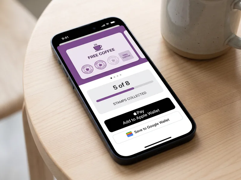 Add to Apple Wallet and Google Wallet buttons on a loyalty card
